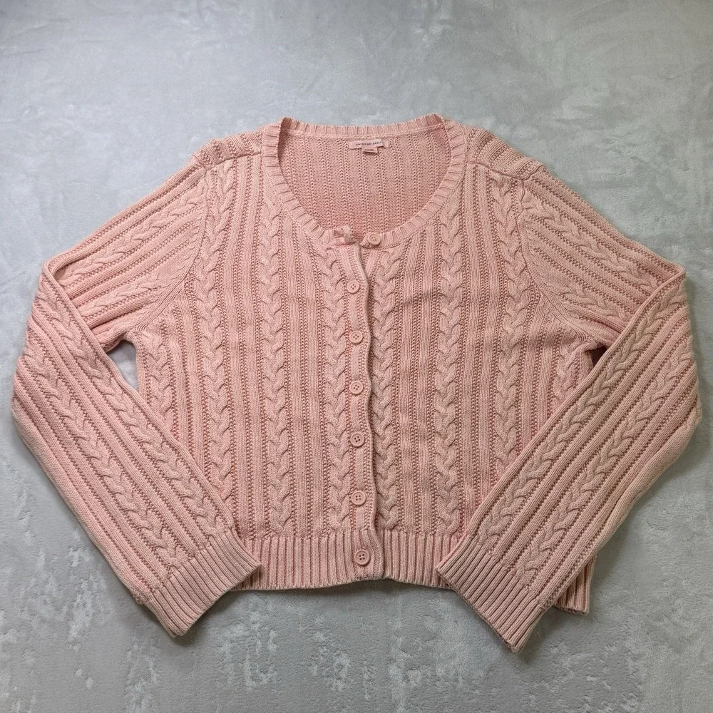 American Eagle Pink‎ Cable Knit Cardigan & Cami Set Womens XL